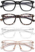 EYECEDAR 4-Pack Reading Glasses - Square Style Blue Light Readers for Women, Metal Spring Hinges, 2.00