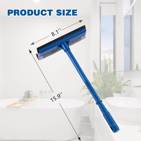15.9" Window Squeegee for Car: 2 in 1 Window Cleaner with Long Stainless Steel Handle, Sponge for High Window Cleaning