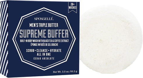 Spongellé Men's Triple Butter Supreme Body Wash Infused Buffer, Cedar Absolute