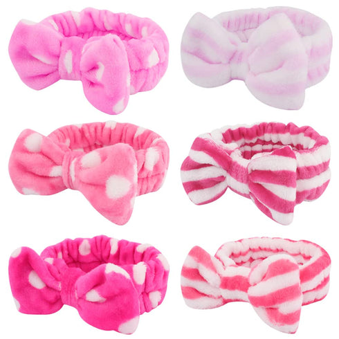 WHAVEL 6 Pack Pink Spa Headband Makeup Headbands, Soft Skincare Bow Face Wash Headbands for Shower and Washing Face