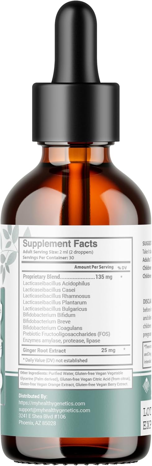 Liquid Probiotics for Women Men & Kids - Prebiotic + Ginger + Probiotics for Digestive Health, 30 Servings