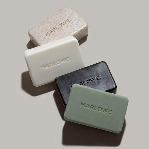 MARLOWE. Soap Discovery Gift Set, Men's Skin Care Variety with Exfoliating Body Scrub, 4 Pack