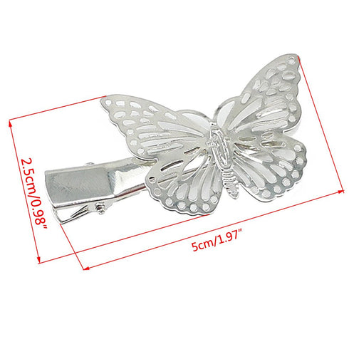 Yueton Silver Butterfly Hair Clip Accessories, 1 Pair, Bride Headwear Clips