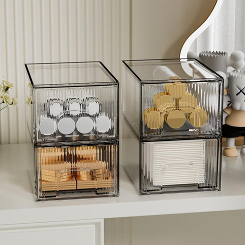 ZHIAI 4 Pcs Makeup Organizer Drawers, Stackable Stripes Bathroom Organizers for Vanity and Kitchen Cabinets