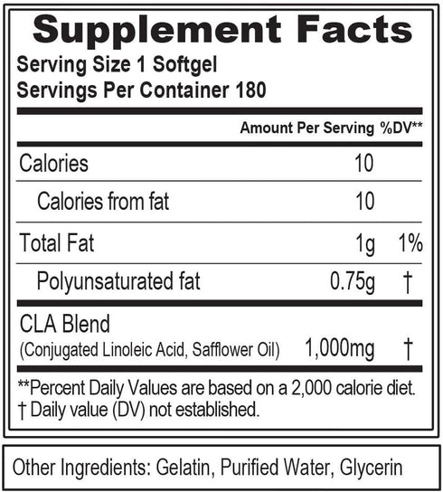 Conjugated Linoleic Acid CLA Pills, 1000mg Diet Pills for Weight Loss, 180 Count