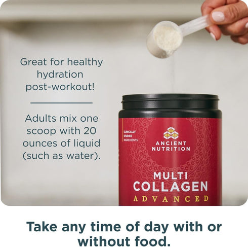 Ancient Nutrition Advanced Multi Collagen Protein Powder, Hydrate, Lemon Lime, 30 Servings
