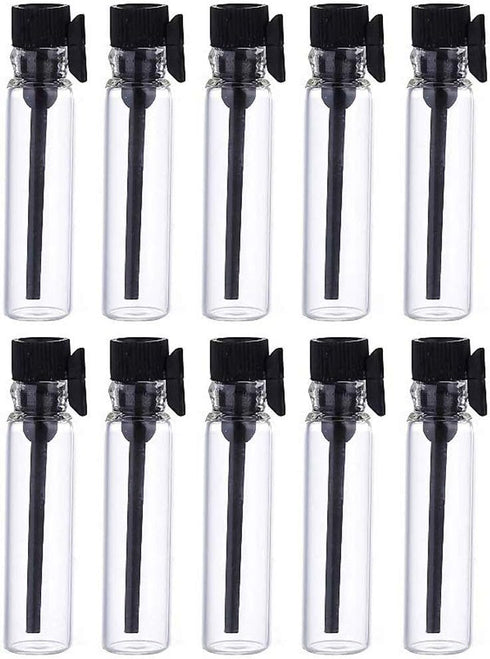 Teensery 100 Pcs Empty Mini Glass Perfume Sample Bottles with Black Cap for Aromatherapy, 2ml