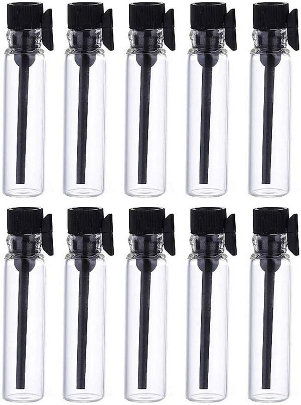Teensery 100 Pcs Empty Mini Glass Perfume Sample Bottles with Black Cap for Aromatherapy, 2ml