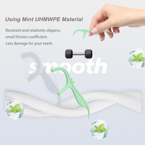 Mint Dental Flossers, Twin Line Unbreakable Handy 2 Case, 10 Count Mint Flavor High Stretch Floss Picks (2 Box, Green)