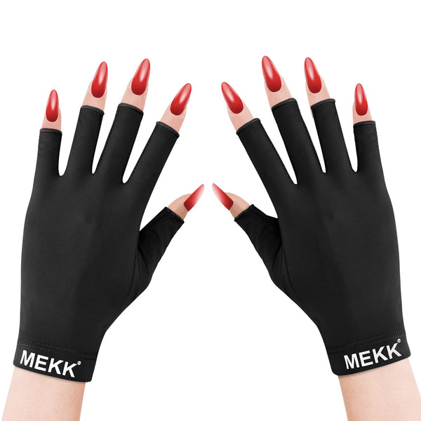MEKK UV Gloves for Nails, Extra Length UV Light Gloves for Gel Nails, UPF99+ Skin Care Protection (Black)