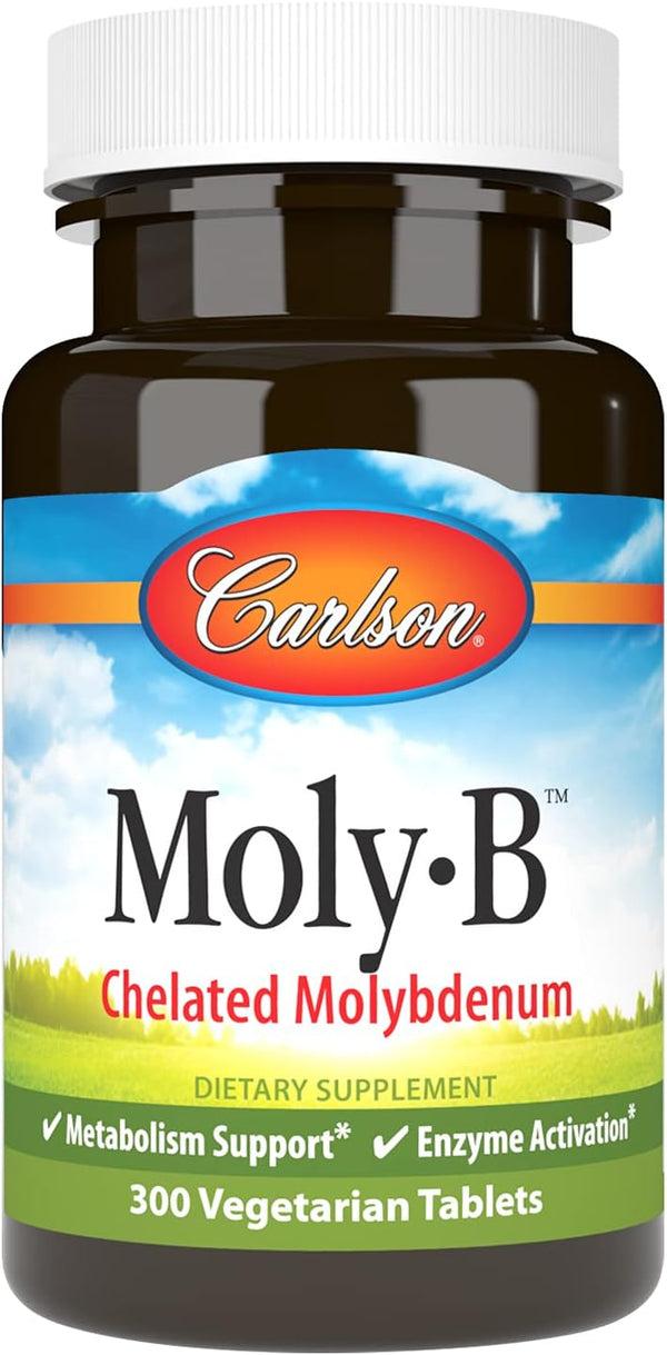 Carlson - Moly-B, Chelated Molybdenum Supplements, Metabolism Support, 300 Vegetarian Tablets