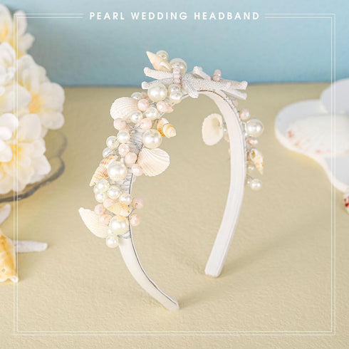 Yean Starfish Bride Wedding Headband, Pearl Shell Tiara Hair Accessories for Women and Girls