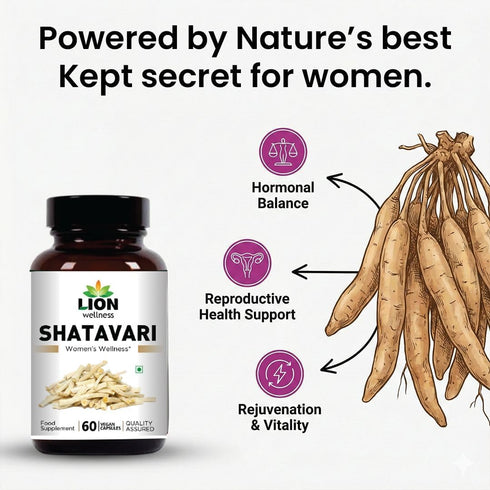 Lion Wellness Immune 60 Shatavari Capsules - Women's Wellness Support, Hormone Balance, Support, Quality Assured