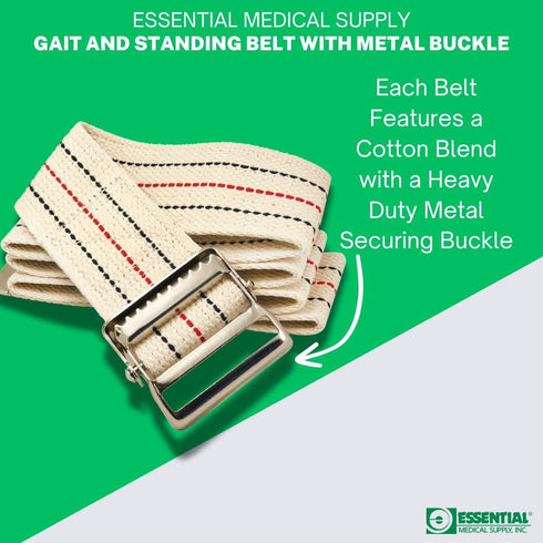 Essential Medical Supply Cotton Blend Walking Gait and Standing Belt, 54 Inch Length, Secure Metal Buckle for Transfers
