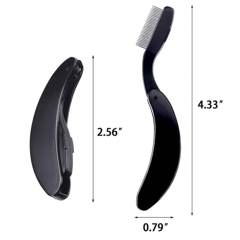 TecUnite 4 Packs Folding Eyelash Comb, Stainless Steel Teeth Eyebrow Comb and Lash Brush (Black)