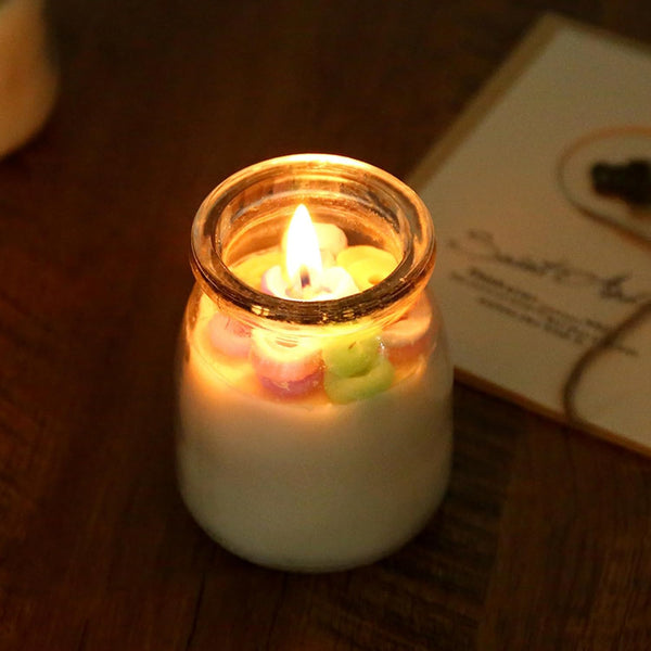 T-shin Pudding Cup Donut Shape Scented Candle Glass Jar,230G Perfume Floral Soy Wax