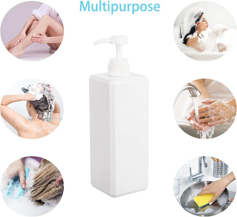 Pump Bottle, Refillable Plastic Empty Lotion Dispenser for Bathroom Shampoo and Body Wash, 32oz/1L White, 2 Pack