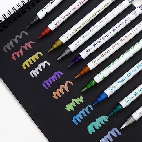 Temporary Tattoo Markers for Skin, 10 Body Markers for Bold and Fine Lines, Cosmetic Quality + 40 Large Tattoo Stencils