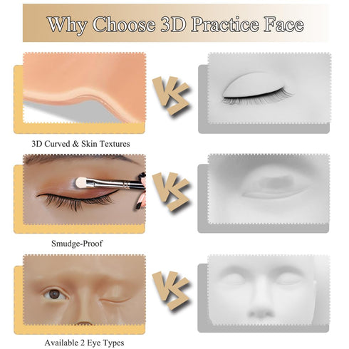 Makeup Mannequin Face with Practice Board, 3D Reusable Eye Makeup Face for Artists and Beginners