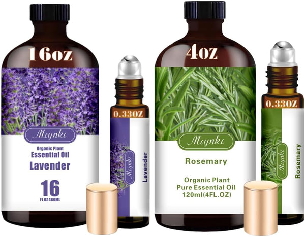 Lavender & Rosemary Essential Oils Set, 16oz & 4oz Pure Natural Scent