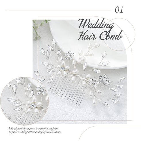 Wedding Hair Comb, Pearl Bride Headpieces Rhinestone Bridal Hair Jewelry Side Accessories for Women and Girls