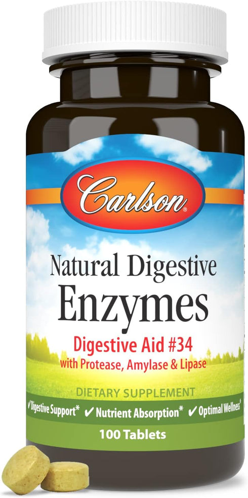 Carlson Natural Digestive Enzymes, Digestive Aid #34 with Protease, Amylase & Lipase, 100 Tablets