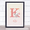 The Card Zoo Pink Baby Girl Elephant Initial K Baby Birth Details Nursery Christening Print