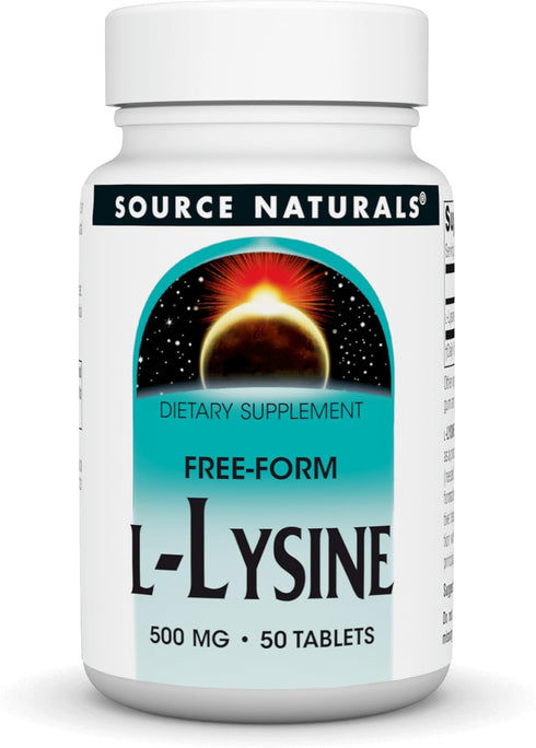 Source Naturals L-Lysine Free Form Amino Acid Supplement, 500 mg, 50 Tablets, Supports Energy & Collagen