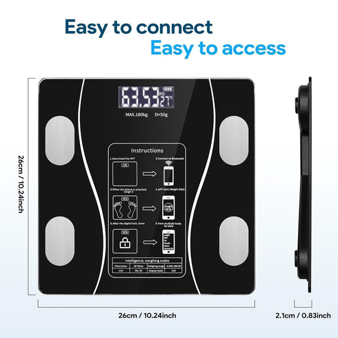 Intelligent Body Fat Scale, Digital Bathroom Scale, Connects to Mobile, Displays BMI, Body Fat, Muscle Mass
