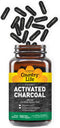 Country Life Organic Activated Charcoal Capsules, 260mg, 180 Vegan Capsules for Gas and Bloating Relief
