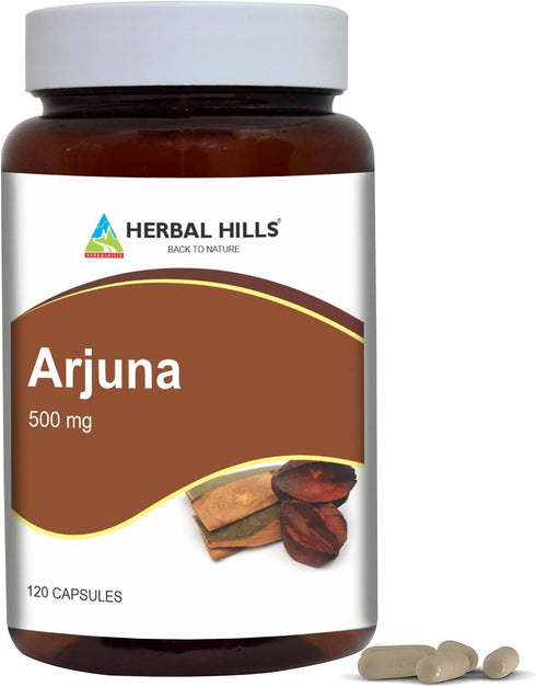 HERBAL HILLS Arjuna Capsules (Terminalia Arjuna) | 120 Count (500 mg) | Wellness and Health Supplements
