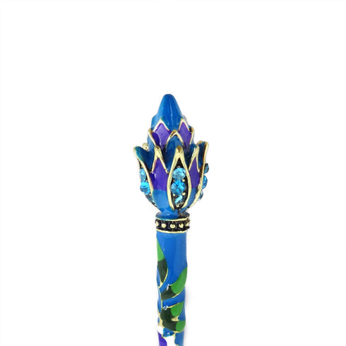 Honbay Vintage Cloisonn Hair Stick with Lotus, Chinese Traditional Style Hairpin, Peacock Blue