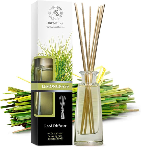 Lemongrass Diffuser with 3.4 Fl Oz Lemongrass Oil, Scented Reed Diffuser Gift Set for Aromatherapy, 0% Alcohol