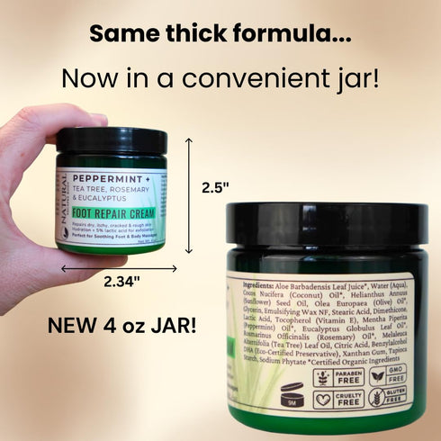 Peppermint + Rosemary, Eucalyptus & Tea Tree Foot Cream - Moisturizing Foot Lotion for Cracked Heel Repair (4 oz)