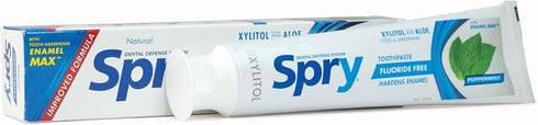 Spry Xylitol Toothpaste 5oz, Fluoride Free, Teeth Whitening, Natural Breath Freshening, Peppermint
