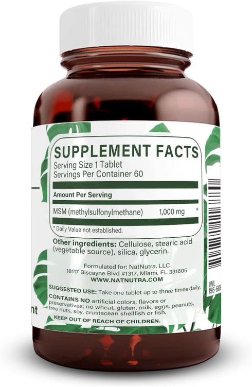 Natural Nutra OptiMSM, MSM Supplement with Sulfur, 1000 mg, 60 Vegan Tablets, Joint Flexibility Support