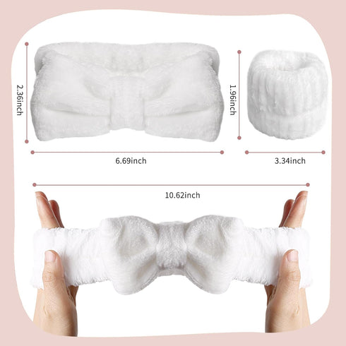 WSYUB Spa Headband and Wristband Set, Face Wash Headband, Makeup Skincare Headband Wrist Bands for Washing Face, White