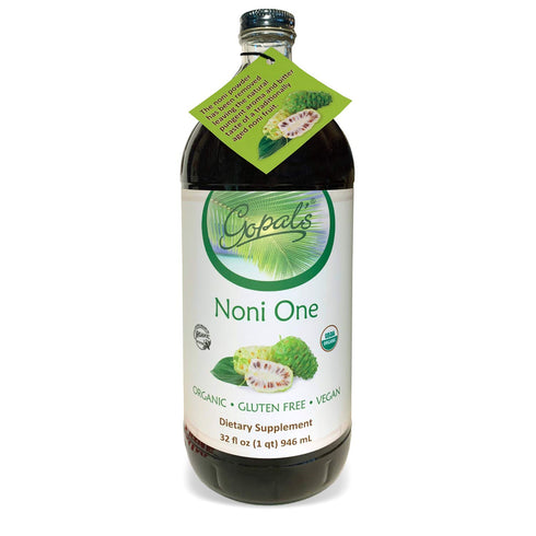 Gopals Noni One 100% Pure Organic Noni Juice, 32oz Glass Bottle, Gluten-Free & Vegan