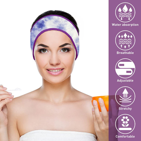 Denfany Spa Facial Headband | Terry Cloth Headband 4 Pack | Ultra Soft Adjustable Skincare Headband for Face Washing