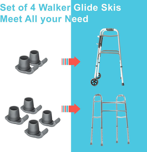 2 Pack Walker Skis Glides for Folding Walkers, Essential Mobility Aid Accessories for Seniors