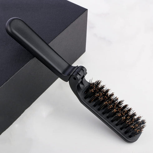 Small Home Stylish Mustache Pocket Hair Folding Brush, Black Comb for Men, Portable Detangling Grooming