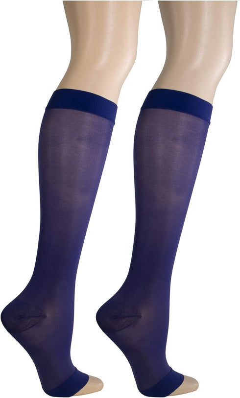 Truform Sheer Compression Stockings, Women's Knee High Length, Open Toe, 15-20 mmHg, 20 Denier, Purple, 3X-Large