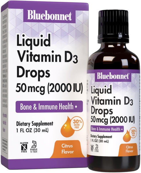 Bluebonnet Vitamin D3 2000IU 50mcg Supplement, Liquid Vitamins for Women & Men, 1 Fl Oz