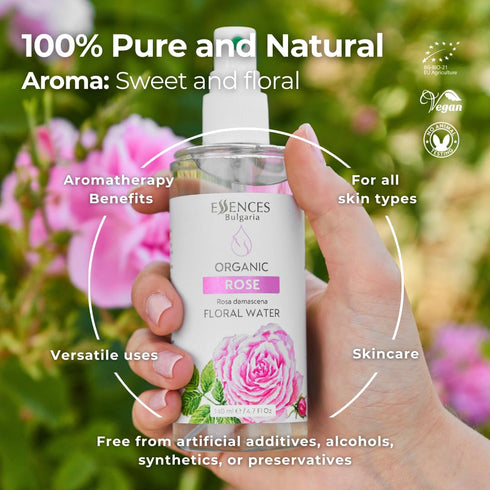 Organic Rose Floral Water 4.7 Fl Oz | Essences Bulgaria | 100% Pure Natural Anti-Age Hydrating Mist