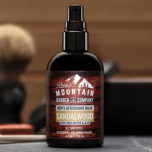 Rocky Mountain Barber Company Aftershave Balm for Men, Sandalwood Essential Oil, Coconut Oil, 4 oz