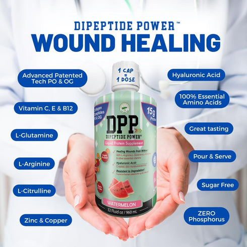 Nutritional Designs DPP Dipeptide, Wound-Healing Liquid Collagen & Whey Protein Supplement, Watermelon, 32 Fl Oz
