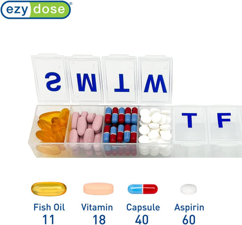 EZY DOSE 7-Day Pill Organizer, Vitamin Case and Medicine Box, Clear Lids, 2X-Large