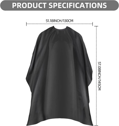 Professional Hair Cutting Cape with Adjustable Snap Closure, Waterproof Hairdressing Salon Cape - 57" x 51" (Black)