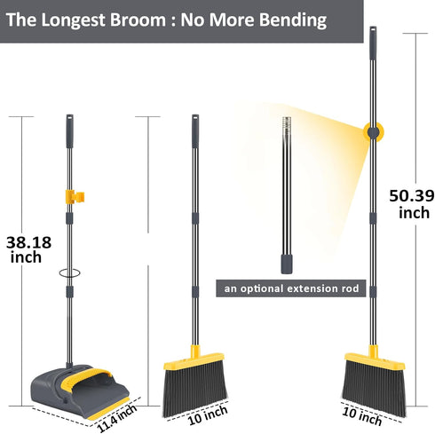 kelamayi Broom and Dustpan Set for Home, Stand Up Broom and Dustpan Combo for Indoor & Outdoor Sweeping