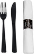 Party Essentials Wrapped Silverware Set, Disposable Pre Rolled Napkin and Cutlery, Forks/Knives Black, 50 Units